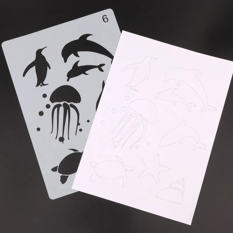 White plastic drawing stencil set with 12 reusable templates for sketching and tracing projects
