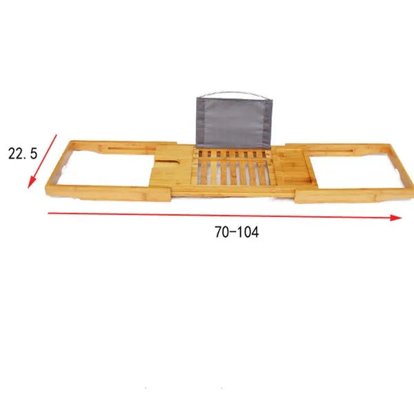 Bamboo bathtub frame on bathroom counter for toiletry storage