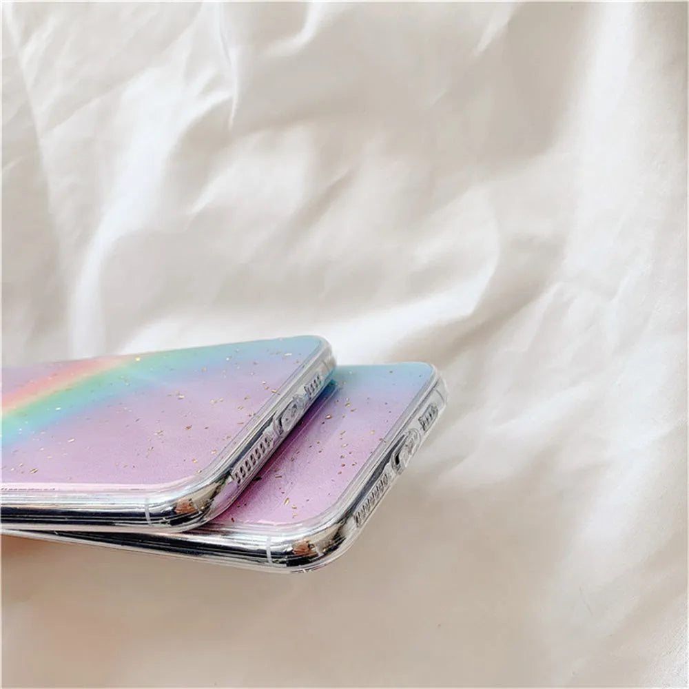 Rainbow gradient phone case with Japanese Korean style stripes on TPU protective shell for iPhone
