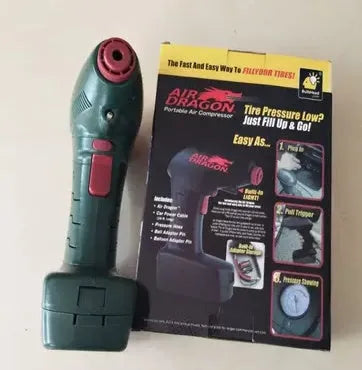 Portable car tyre pump with 12V plug and pressure gauge for inflation