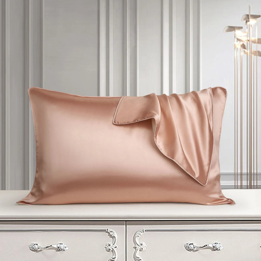 Single silk pillowcase in Bean Paste Purple colour, showing smooth mulberry silk texture and 48 x 74 cm size.