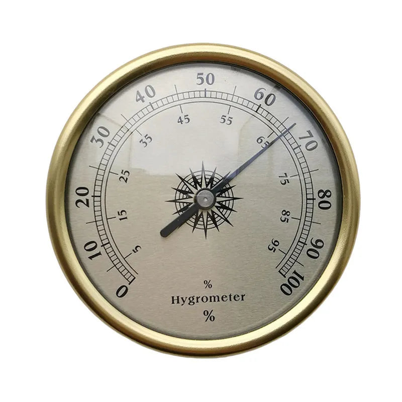 Analogue thermometer and hygrometer with 72mm aluminium dial showing temperature and humidity readings