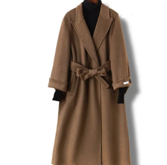 Men's long suit collar wool coat in black or caramel colour with Asian sizing