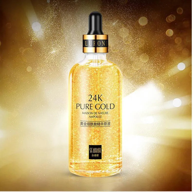 24K gold nicotinamide stock solution bottle in 15ml, 50ml or 100ml, lightweight anti-ageing gel essence for fine lines and dull skin
