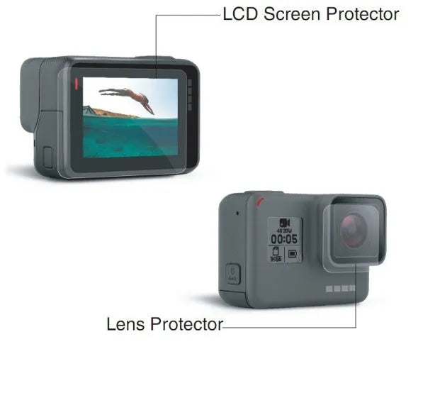GoPro Hero 5 6 7 transparent tempered glass lens protector and LCD screen protector film set
