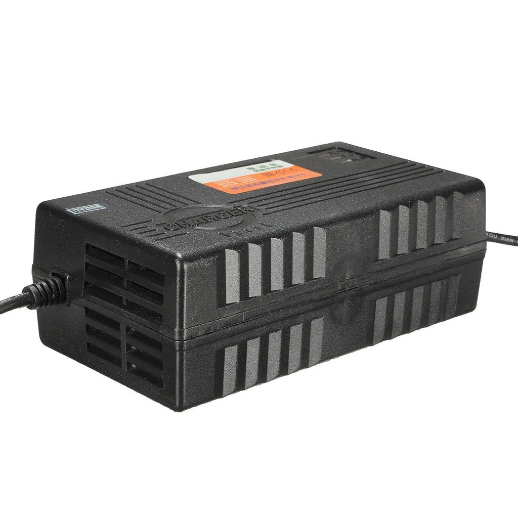 72V20AH electric car charger with compact 165mm design showing charging specifications and plug options