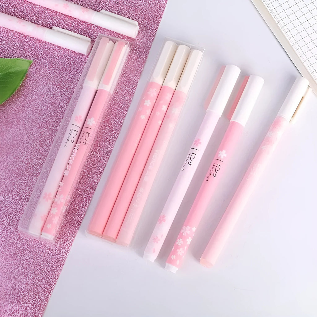 Sakura gel pen set showing 0.38mm and 0.5mm needle tip sizes in plastic body with refillable cartridge design