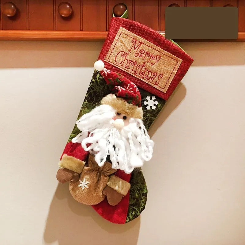Handmade Christmas stocking decoration with 3D appliqué design on cloth fabric with hanging loop