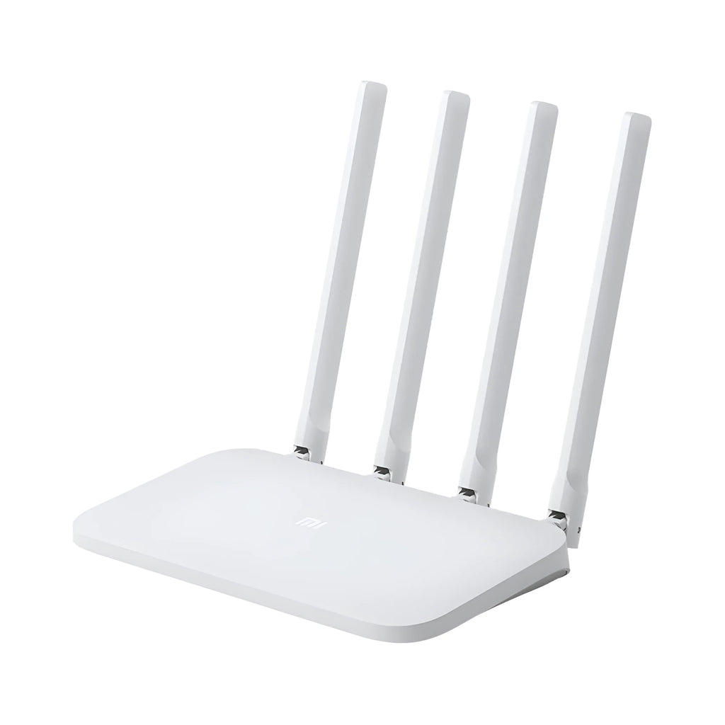 White 4C wireless router with four omnidirectional high gain antennas, 300 Mbps, app control