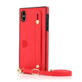 Leather phone case with card slot and wristband in black, showing iPhone 12 model inserted.
