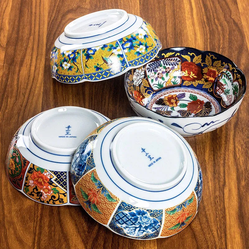 Retro ceramic bowl with underglaze peony pattern, 4-inch diameter, porcelain material