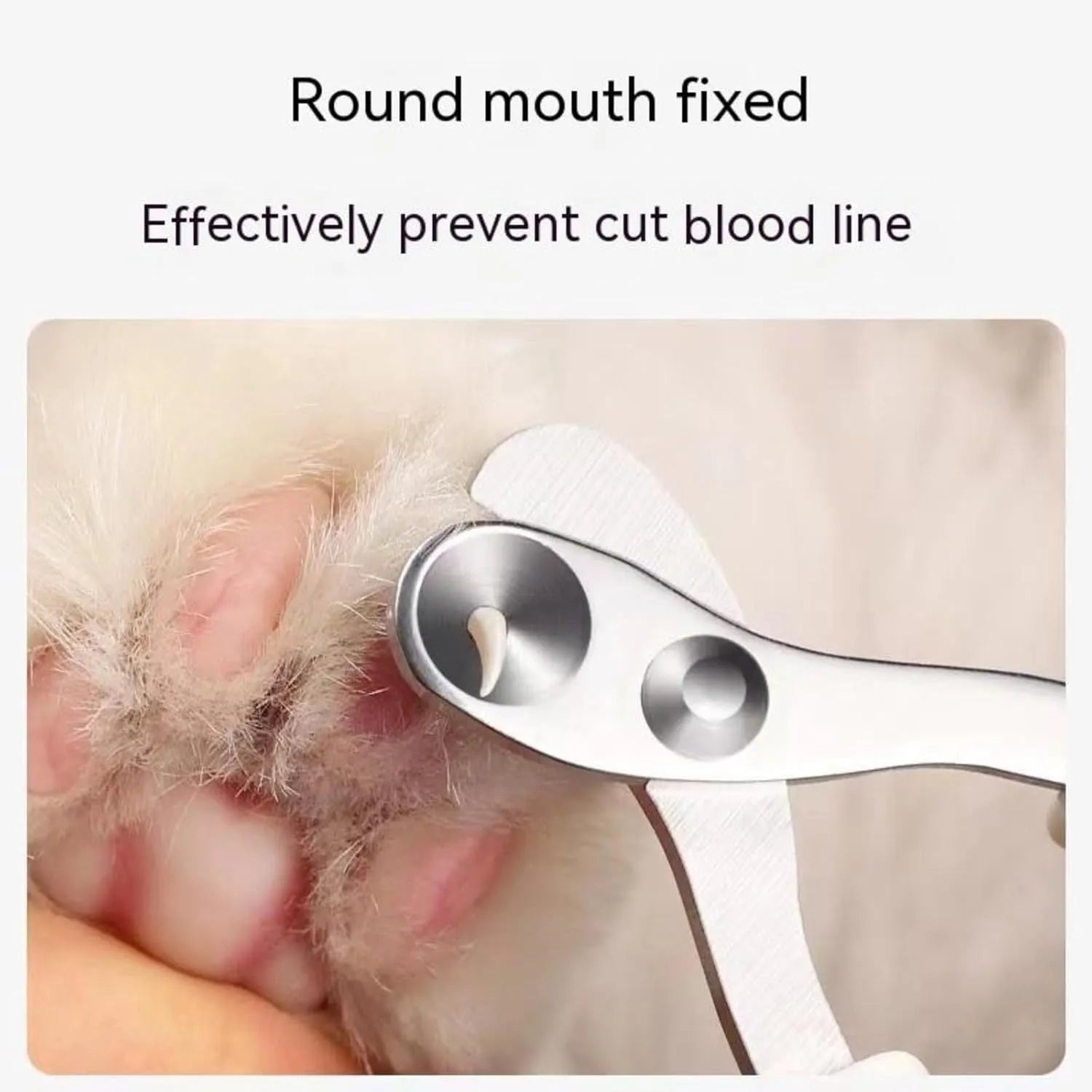 Blue cat nail clippers with circular hole and cushioned handles for trimming pet nails