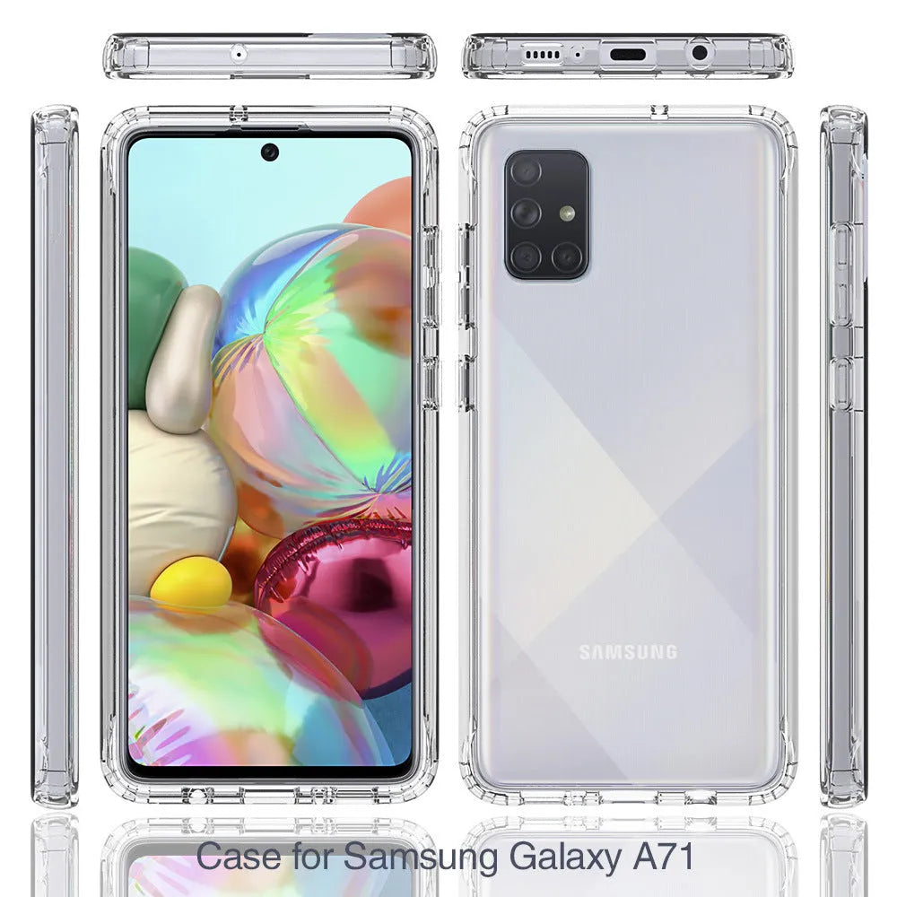 Transparent anti-drop phone case for Samsung Galaxy models showing clear back and side protection