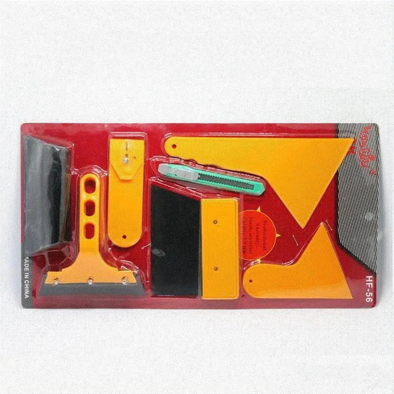 Seven-piece car foil tool set with scrapers and knives for film application
