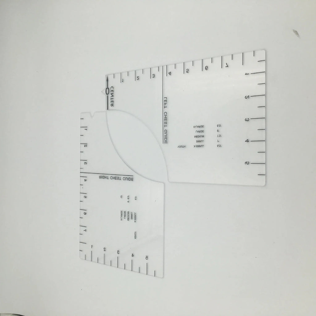 Transparent acrylic sewing patch ruler with measurement grid for T-shirt alignment