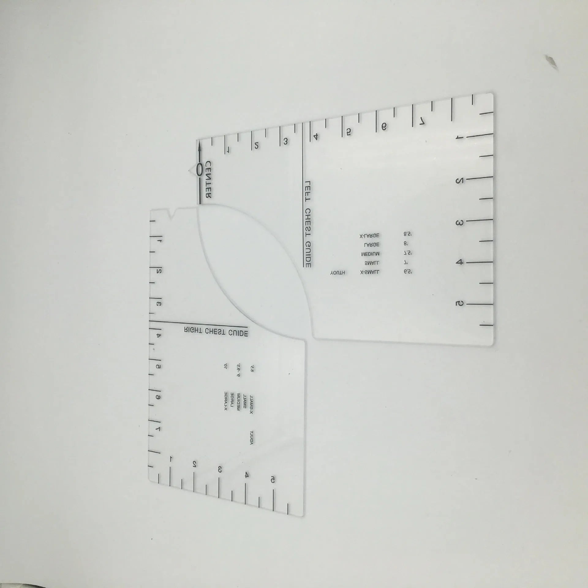Transparent acrylic sewing patch ruler with measurement grid for T-shirt alignment