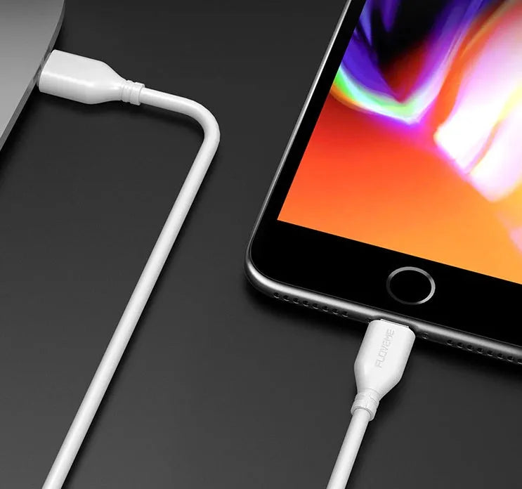 White USB-C to Lightning cable with reinforced connectors for iPhone fast charging and data transfer