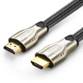 Version 2.0 4K HDMI cable with gold-plated connectors and black PVC jacket showing triple-layer shielding construction