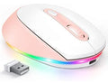 24g wireless mouse with ergonomic design showing seven colour options and USB charging cable
