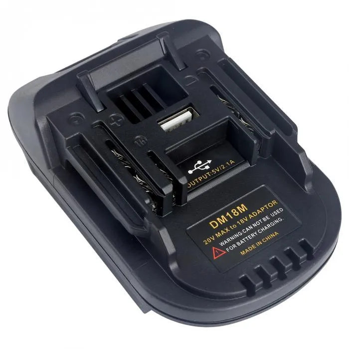 Black Milwaukee DM18M to MAKITA H99F battery adapter showing terminal connections and compact 125mm design
