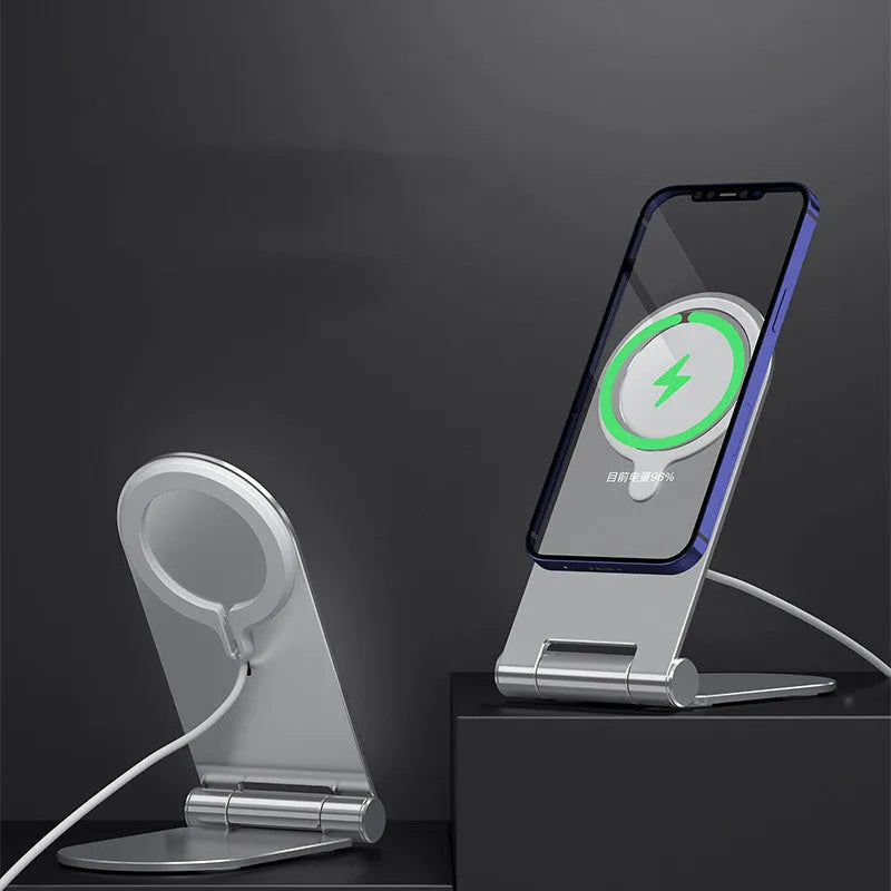 Silver vertical adjustable magnetic phone bracket measuring 105mm by 110mm for iPhone12 mounting