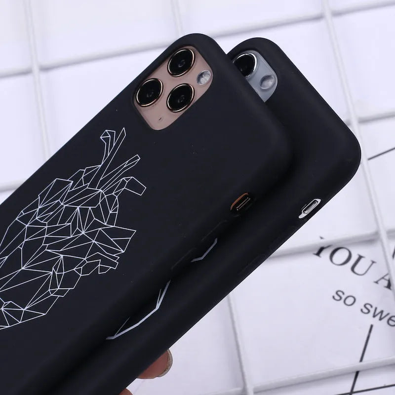 Painted animal line art TPU phone case for iPhone with graffiti-style designs