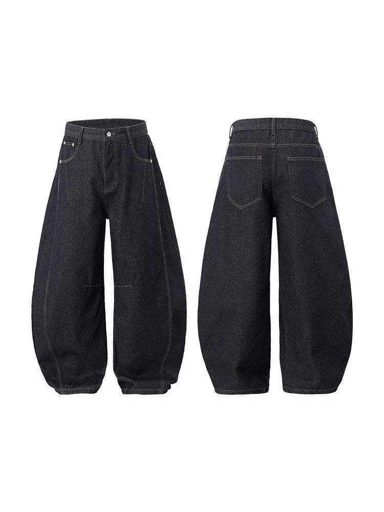 Men's wide-leg denim trousers in original cow colour with mid-waist design and relaxed fit