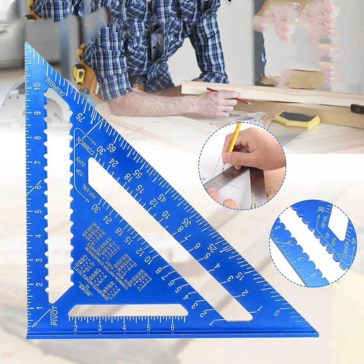 Aluminium alloy woodworking measuring square with triangle ruler design and 7-inch size