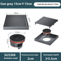 304 stainless steel courtyard deodorant floor drain with gun grey finish and 15x15 cm ABS plastic core