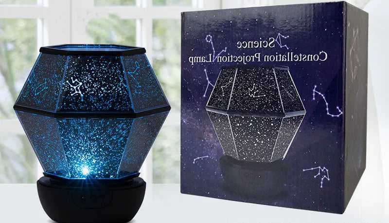 Children's rotating stars night light projecting blue star patterns on ceiling with 15cm diameter white plastic housing