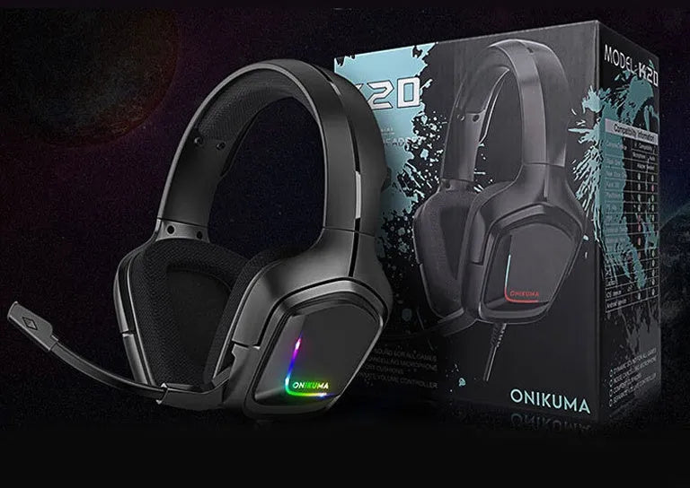 K20 RGB luminous wired gaming headset with microphone and braided cable