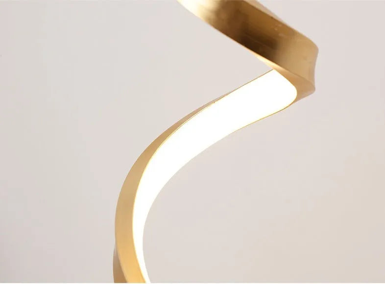LED table lamp with metal base and acrylic curved shade, 125mm x 450mm, 24W, gold or white