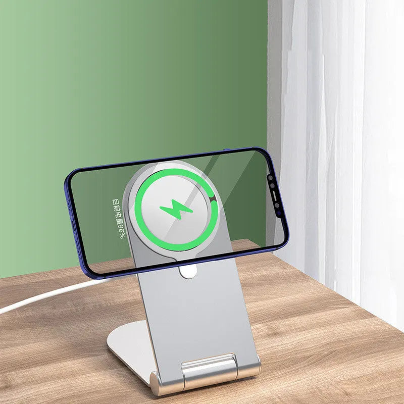 Silver vertical adjustable magnetic phone bracket measuring 105mm by 110mm for iPhone12 mounting