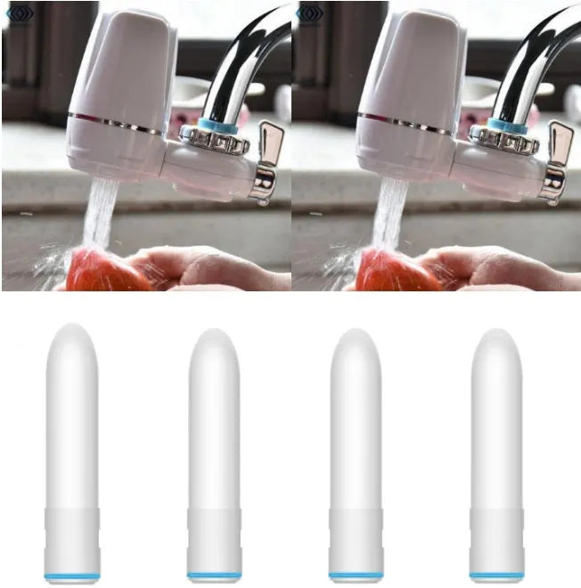 White faucet water purifier with ceramic filter and adapters for kitchen tap installation