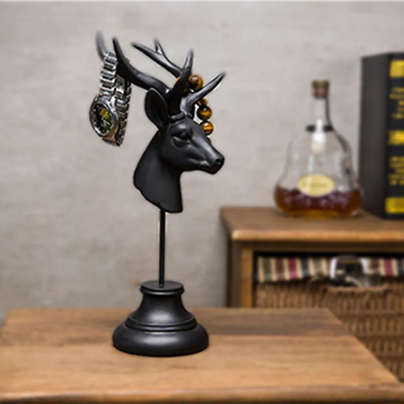 Handcrafted natural resin animal sculpture in black, white, or wood colour, 32cm tall home decoration