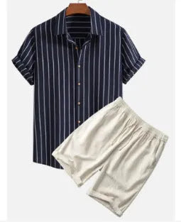 Men's digital print casual short sleeve suit with matching trousers in multiple colour options