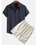 Men's digital print casual short sleeve suit with matching trousers in multiple colour options