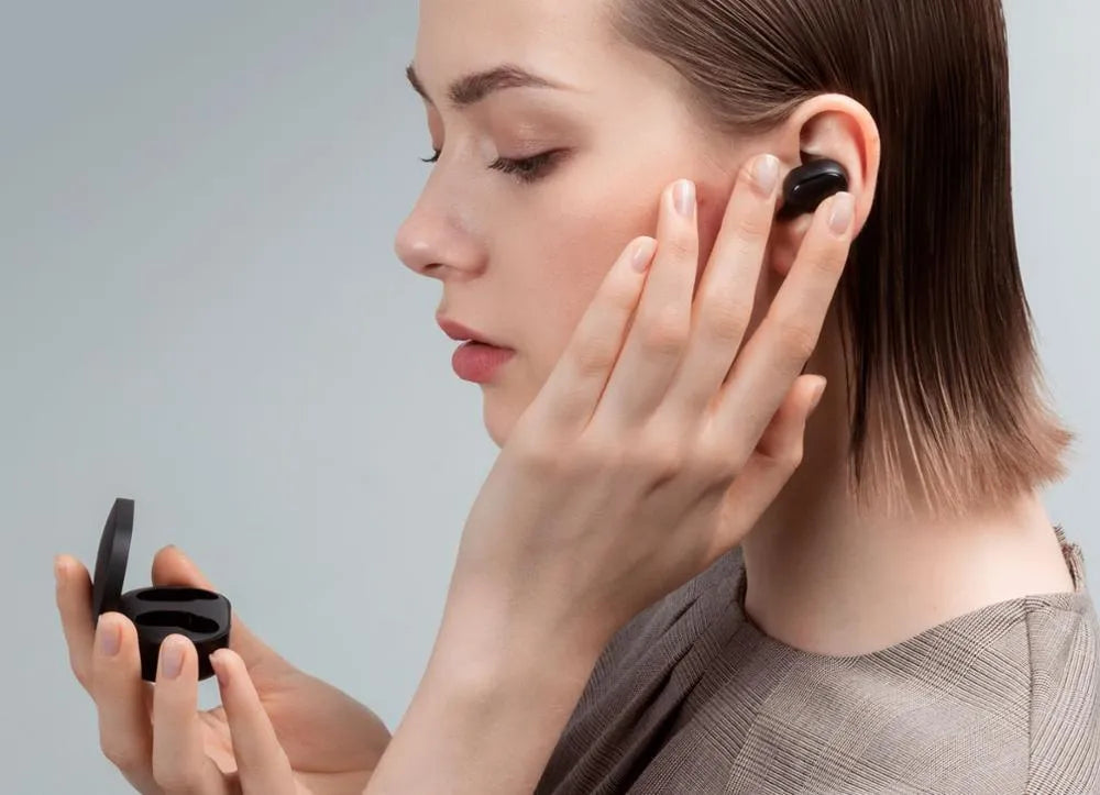 Redmi AirDots 2 black true wireless headphones with charging case and three ear tip sizes