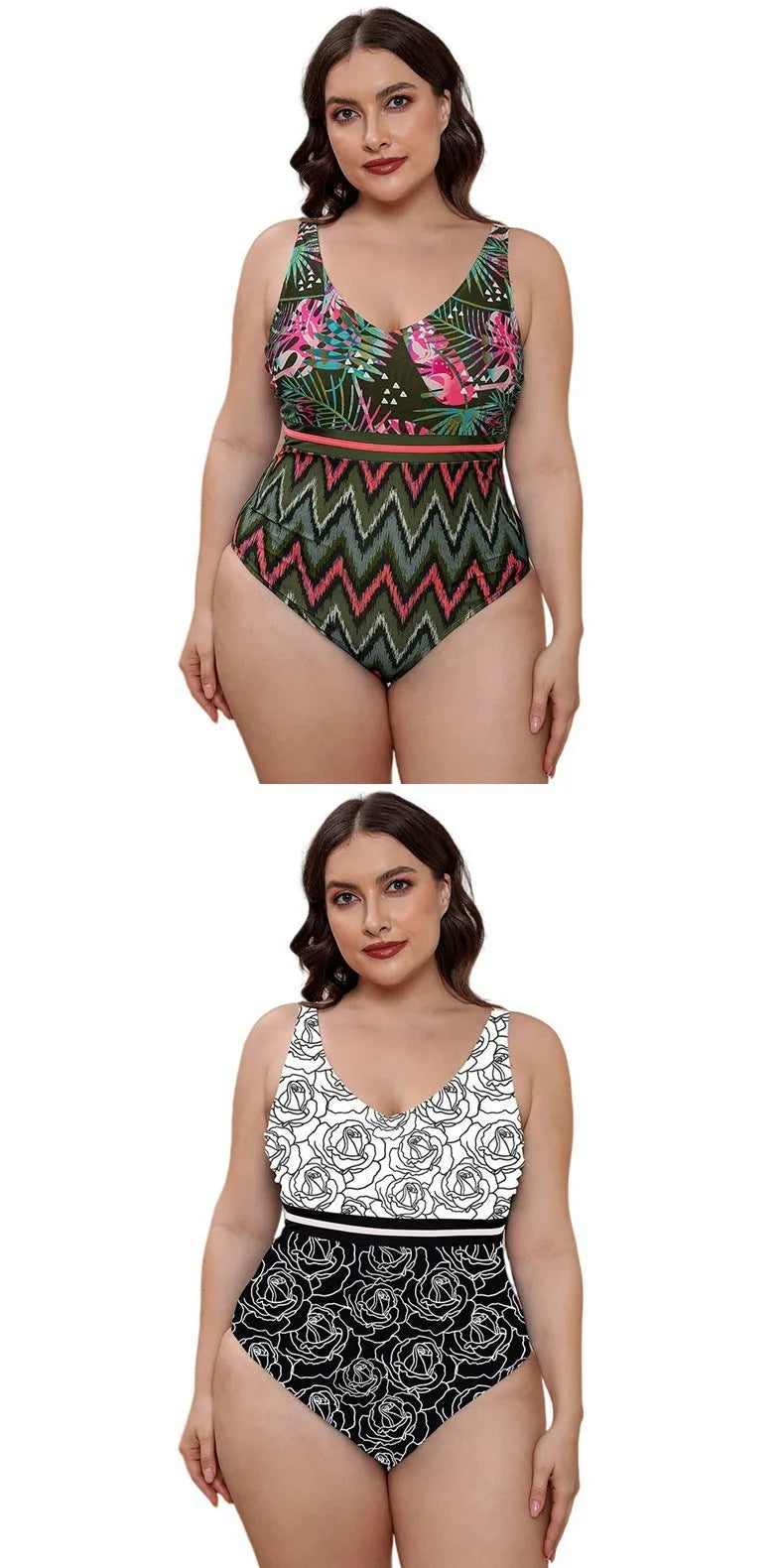 Women's printed one-piece swimsuit with spaghetti straps and striped vest in blue, white, or green patterns