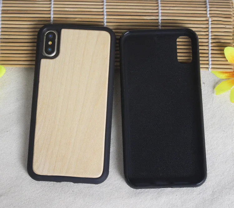 Wooden TPU phone case with carbonised bamboo surface and slim 2.5mm profile for iPhone models