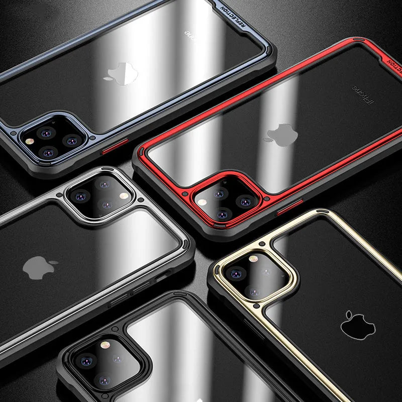 Transparent silicone mobile phone case for iPhone 11 showing back cover design with PU+TPU materials