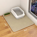 Double-layer waterproof cat litter mat in beige, showing textured fabric surface and size options.