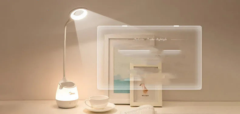 Green USB rechargeable table lamp with touch switch and LED light source on wooden surface