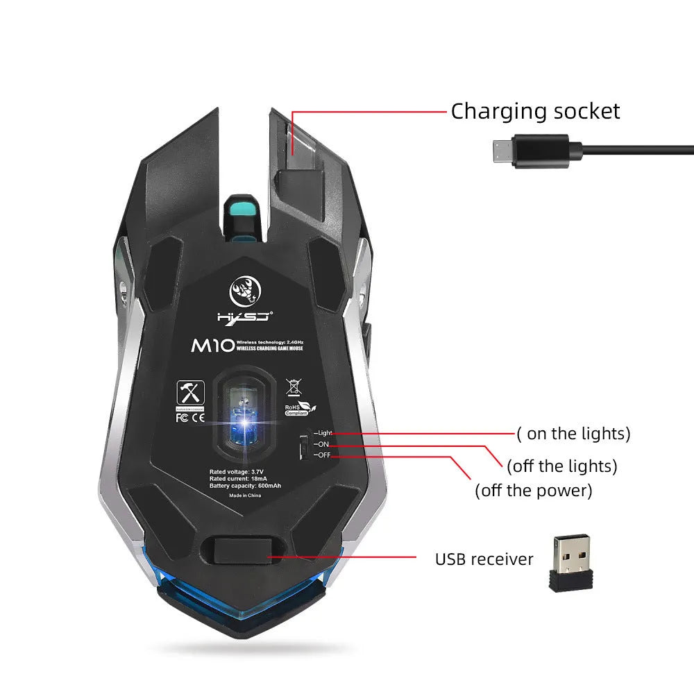 HXSJ black wireless mouse, 2.4G optical gaming mouse with 2400 DPI and ergonomic design