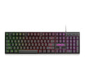 Black USB wired gaming keyboard with luminous backlighting and frosted keycaps showing 1.3 metre cable