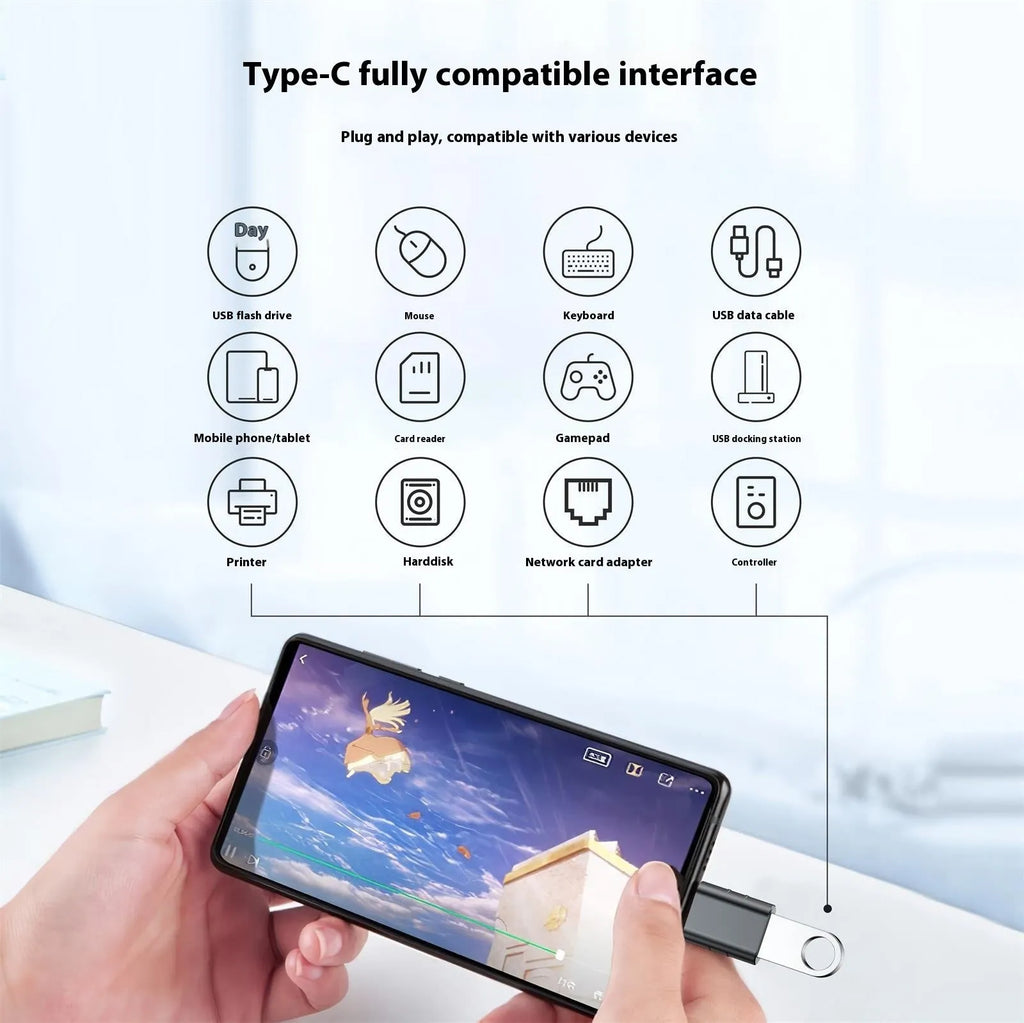 USB data and charging converter adapter with zinc alloy shell in multiple colour options.