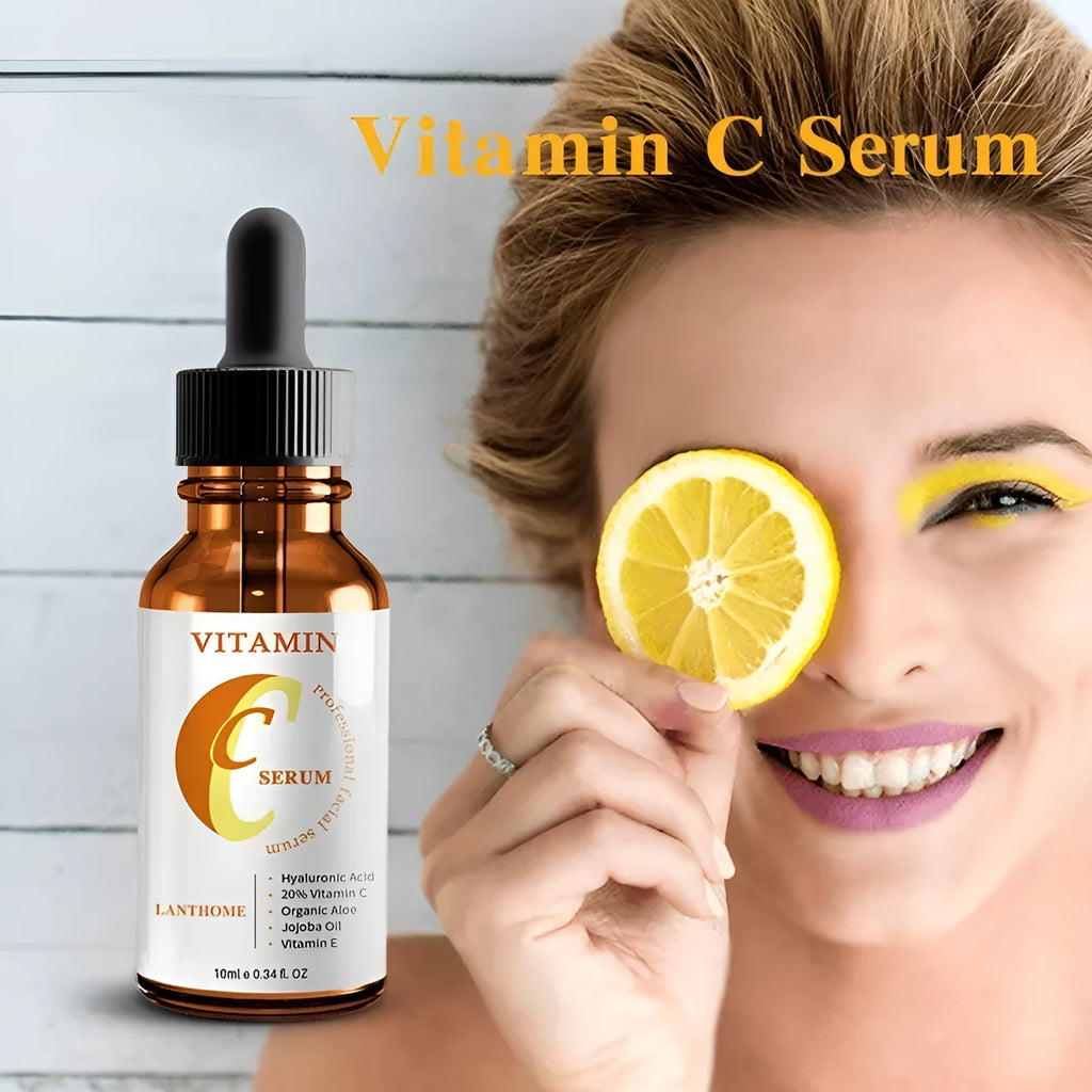 10ml bottle of Vitamin C and Hyaluronic Acid anti-ageing facial serum for brightening and moisturising.