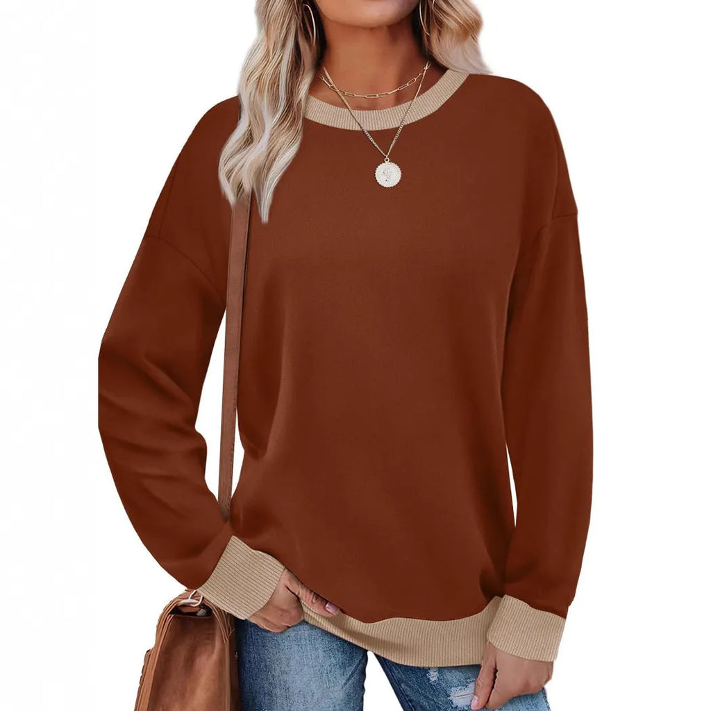 Women's loose fit striped long sleeve top with round neck in multiple colour options