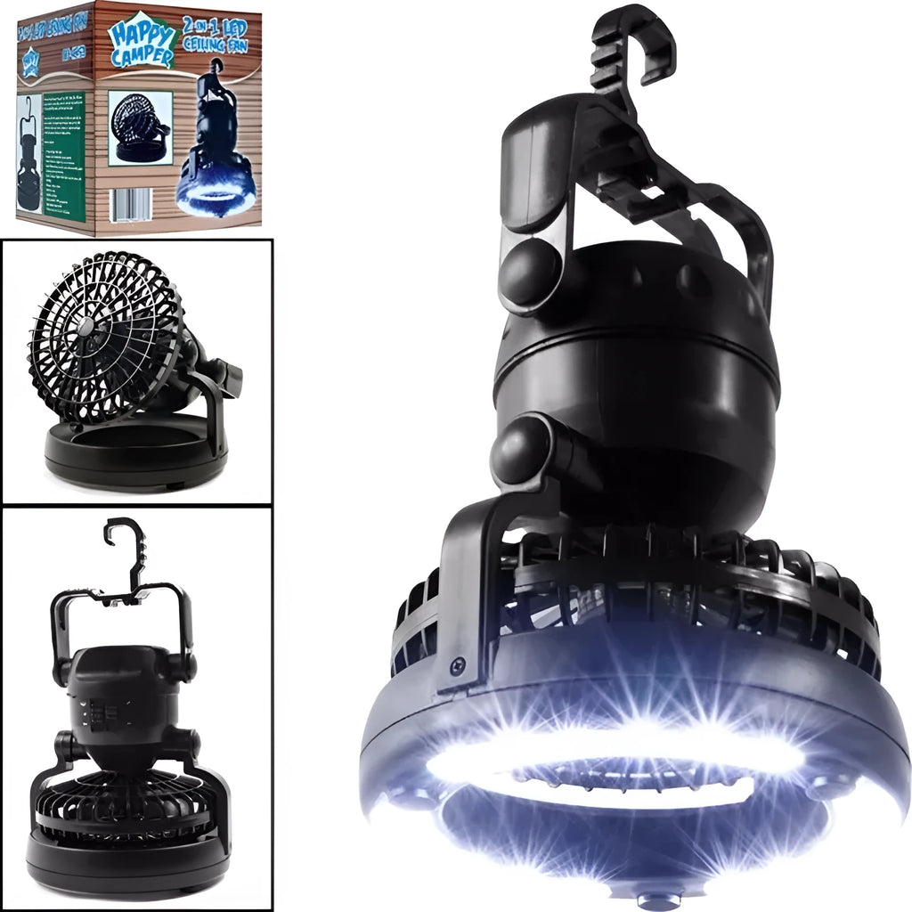 Camp fan lamp 2-in-1 ABS LED tent light and fan, 167 x 184 mm, 2.5 W, top hook, 18 white LEDs
