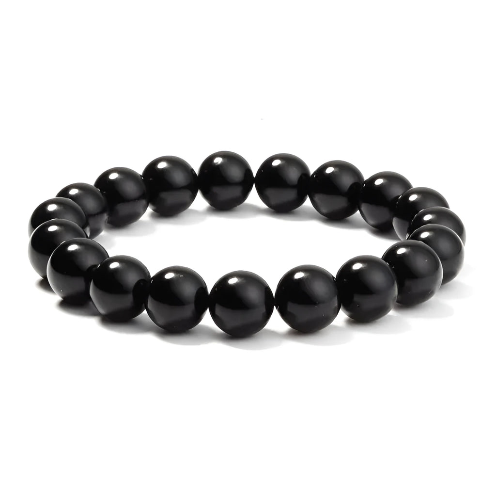 Black geometric agate bead bracelet with elastic cord, 8mm bead size